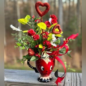 Charming Red Heart Mug Floral Arrangement